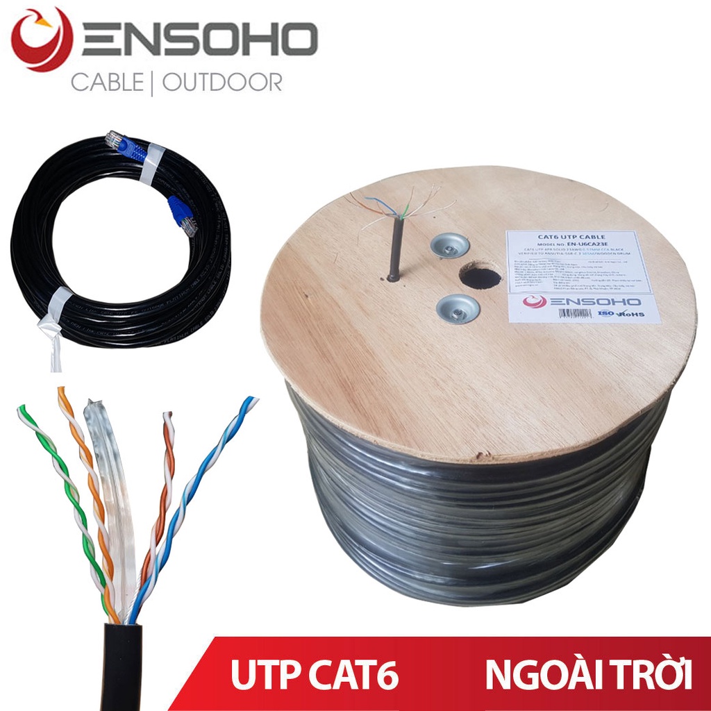 Cuộn 305m cáp mạng ngoài trời ENSOHO chuẩn UTP Cat6 lõi CCA