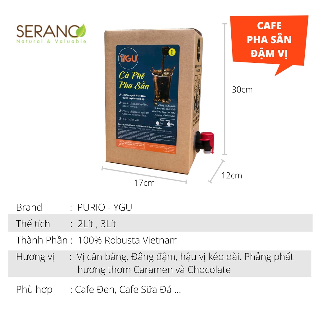 Cà phê uống liền pha sẵn YGU 3 lít nước cốt cà phê đặc, cafe đen không đường nguyên chất, pha đen Việt, đen đá, sữa đá