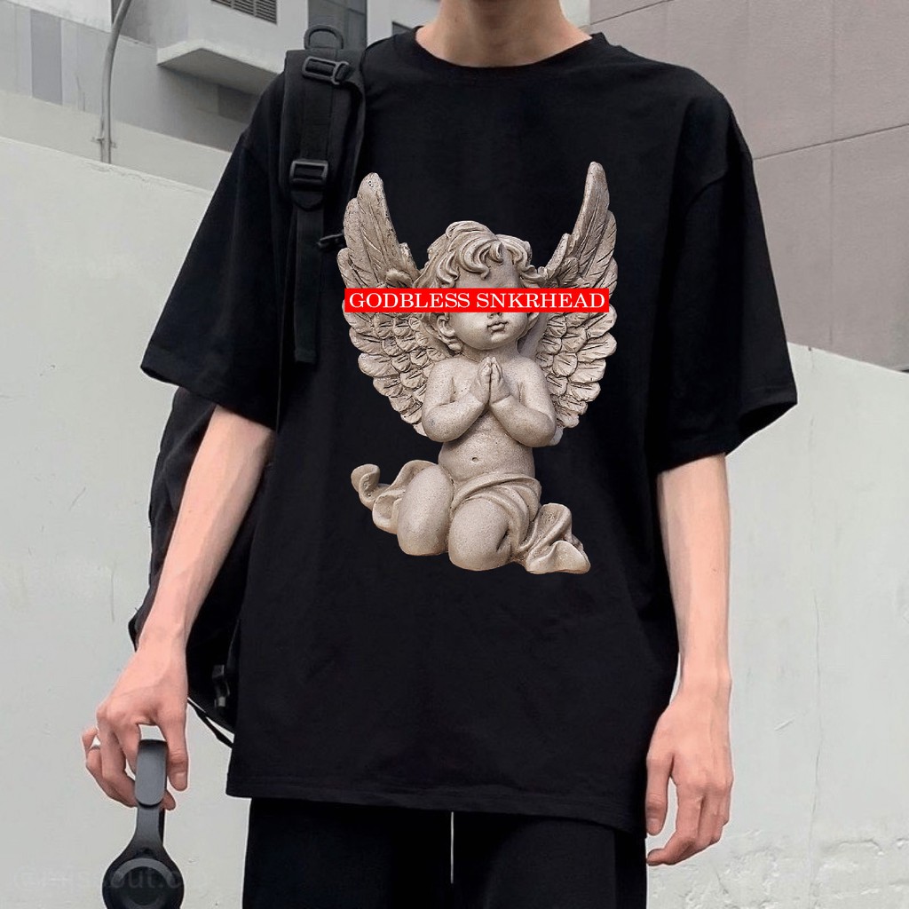Áo thun tay lỡ G1SHOP Unisex form rộng vải 100% coton co dãn 4 chiều, phong cách Local Brand - Thiên Thần e chữ đỏ