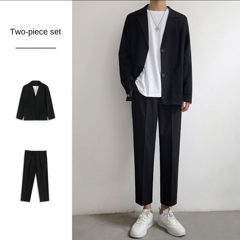 Set áo khoác vest phối quần dài dáng rộng phong cách Hàn Quốc thời trang mùa thu dành cho nam