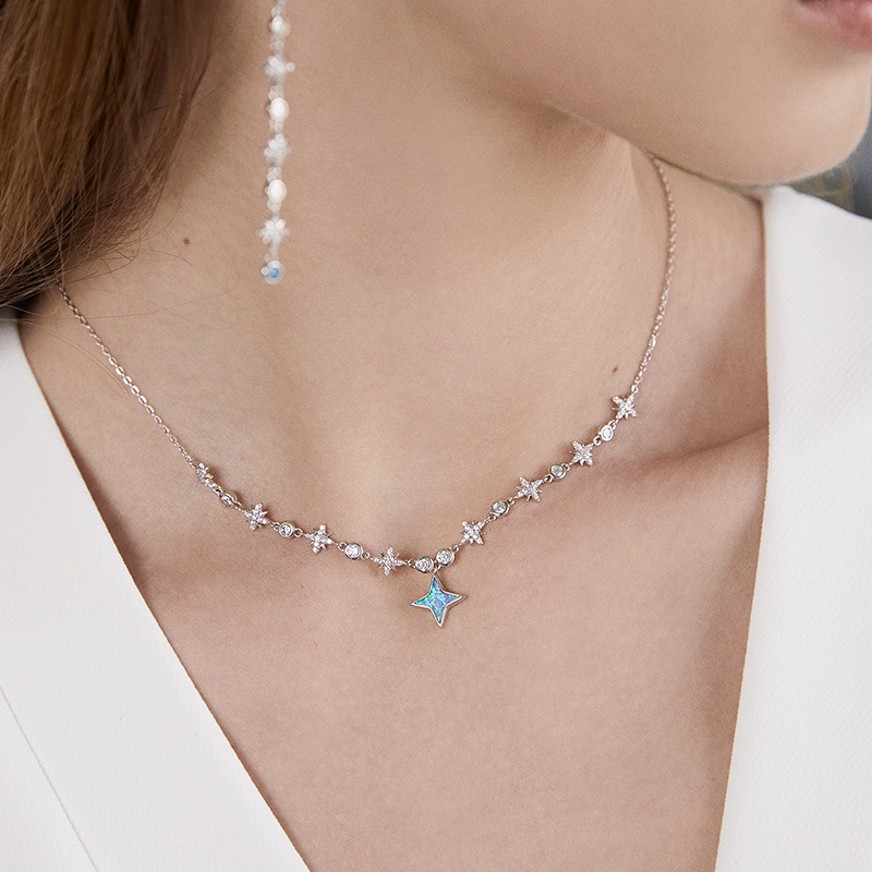 BAMOER Set Vòng cổ Và Bông Tai bạc 925 Hình Ngôi Sao Thời Trang