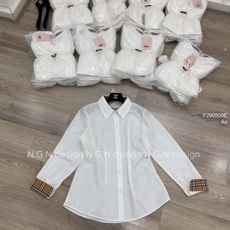 Áo sơ mi trắng tay phối bbr