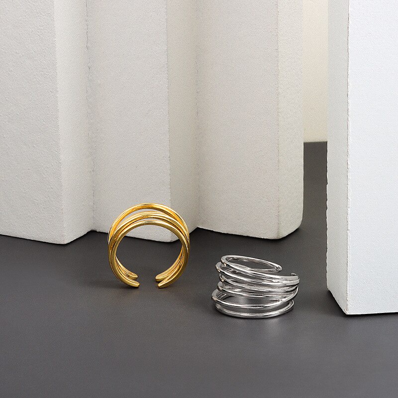 Nhẫn Hở Nhiều Lớp Màu Vàng / Bạc Phong Cách Cổ Điển Có Thể Điều Chỉnh Kích Thước Cho Nữ