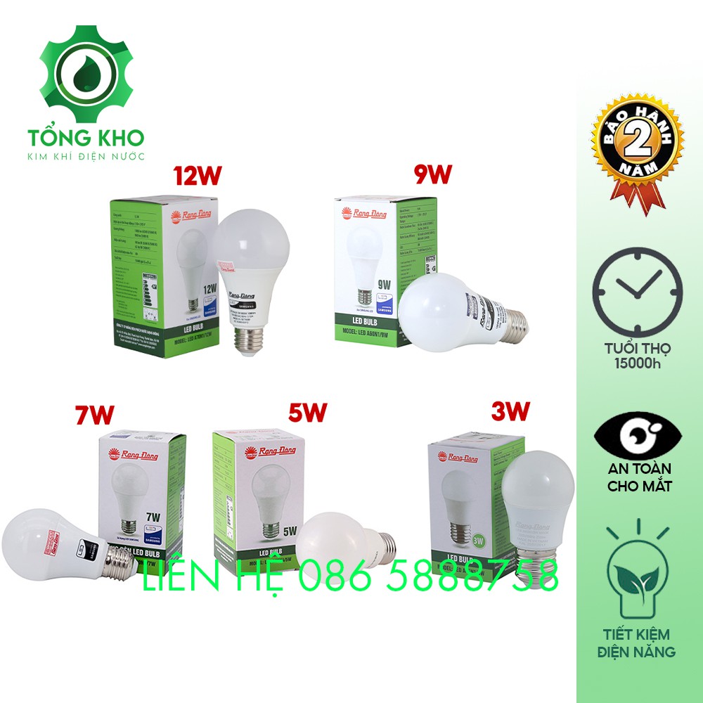 Đèn Led Buld tròn Rạng Đông 3W, 5W, 7W, 9W, 12W - Tổng kho kim khí điện nước