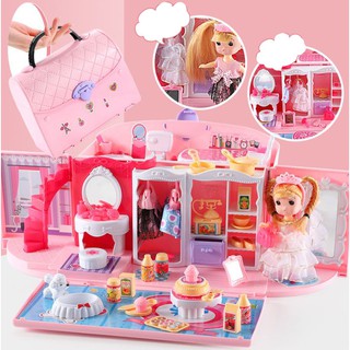 Otaru đồ chơi bé gái - lâu đài công chúa xếp gọn thành túi xách- Đồ chơi đồ hàng cho trẻ em - món quà sinh nhật 3 tuổi 6