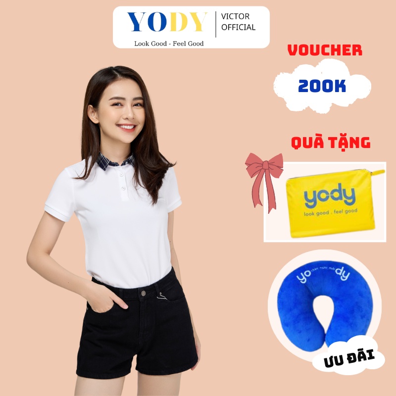 Áo Thun Polo Nữ  YODY Phối Cổ Kẻ Sơ Mi  Chất Liệu Thoáng Mát APN4386