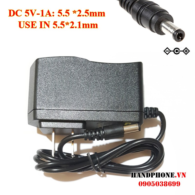 Bộ sạc nguồn Adapter AC-DC: 5V - 1A (1000mAh) Chuẩn cắm 5.5 * 2.5mm / 5.5 * 2.1mm chân to