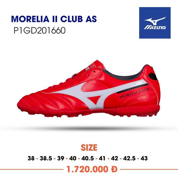 Giày Bóng Đá Cỏ Nhân Tạo Chính Hãng Mizuno Morelia II Club As Đỏ TF