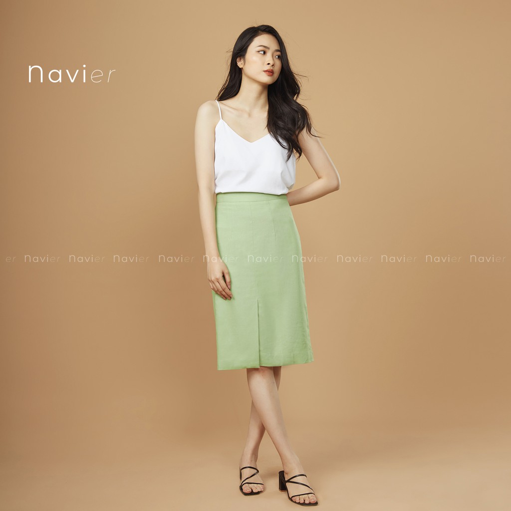 CHÂN VÁY MIDI DÀI SUÔNG CHỮ A CÔNG SỞ 2 LỚP XẺ TÀ ÔM NHẸ MÀU TRẮNG VÀNG TÍM BE - LINEN OFFICE SKIRT CV01 NAVIER | BigBuy360 - bigbuy360.vn
