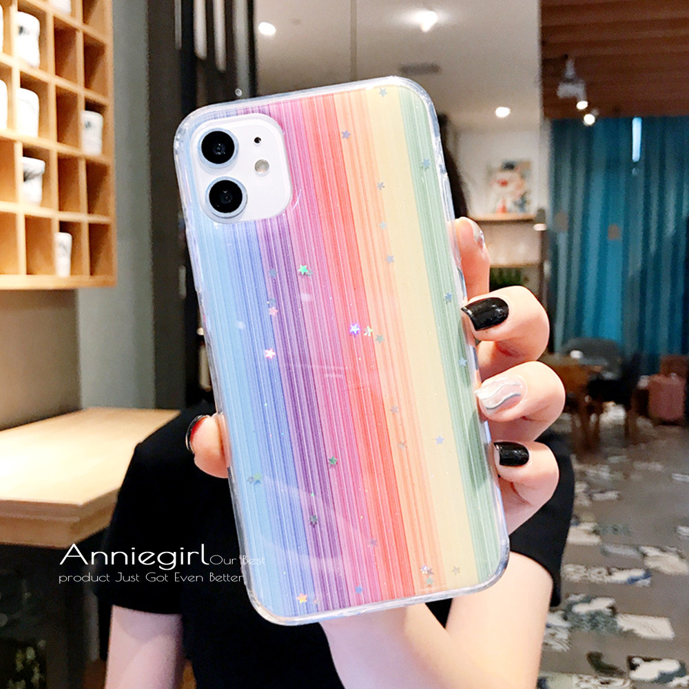 Glitter Rainbow Gold Foil Phone Case for IPhone 12 11 Pro Max XR Xs Max Shockproof Crystal Soft TPU Back Cover