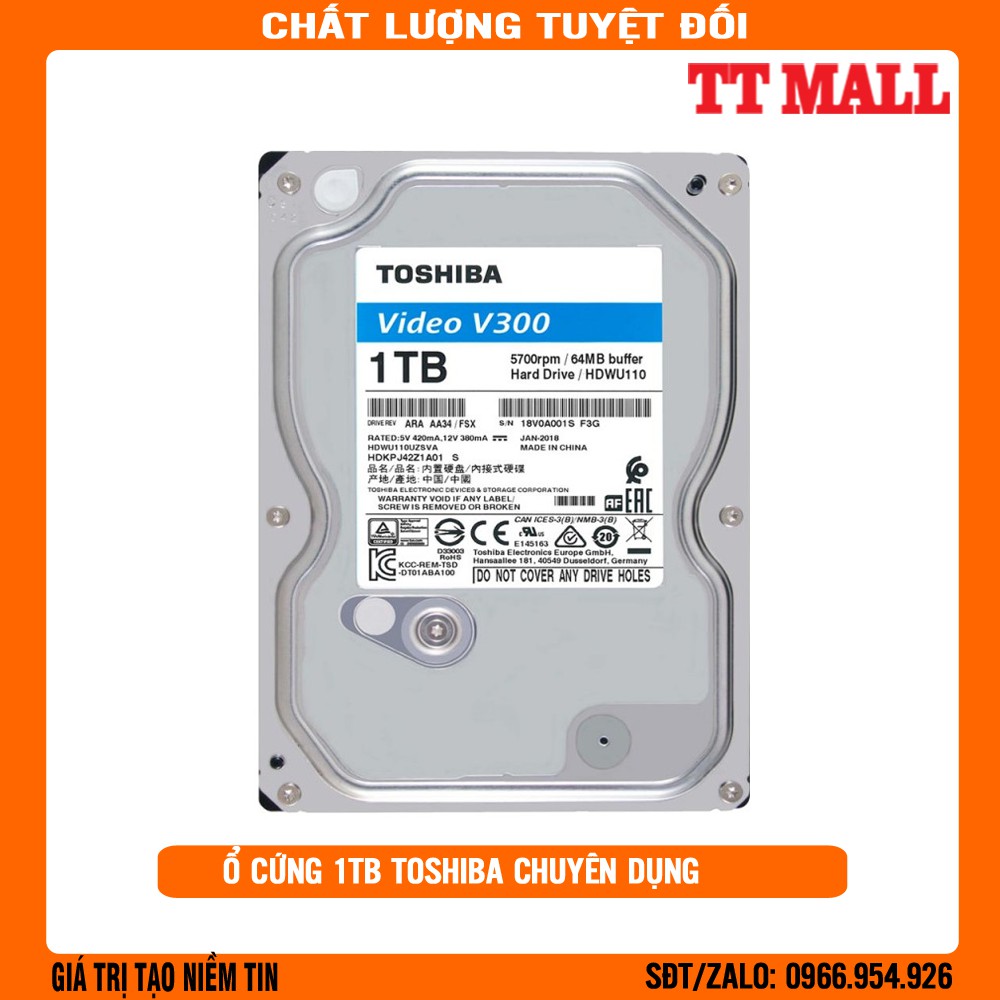 Ổ Cứng HDD Toshiba 1TB chuyên dụng cho camera, máy tính...Hàng chính hãng FPT bảo hành 3 năm