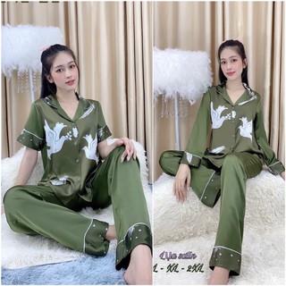 Size to l-xl-2xl 🍭 bộ pijama lụa satin hình phối, túi quần sâu