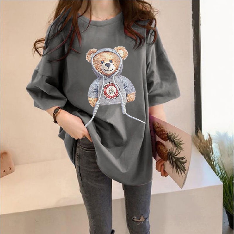 Áo thun cotton tay lửng dáng rộng phong cách Hàn Quốc thời trang mùa hè mới cho nữ