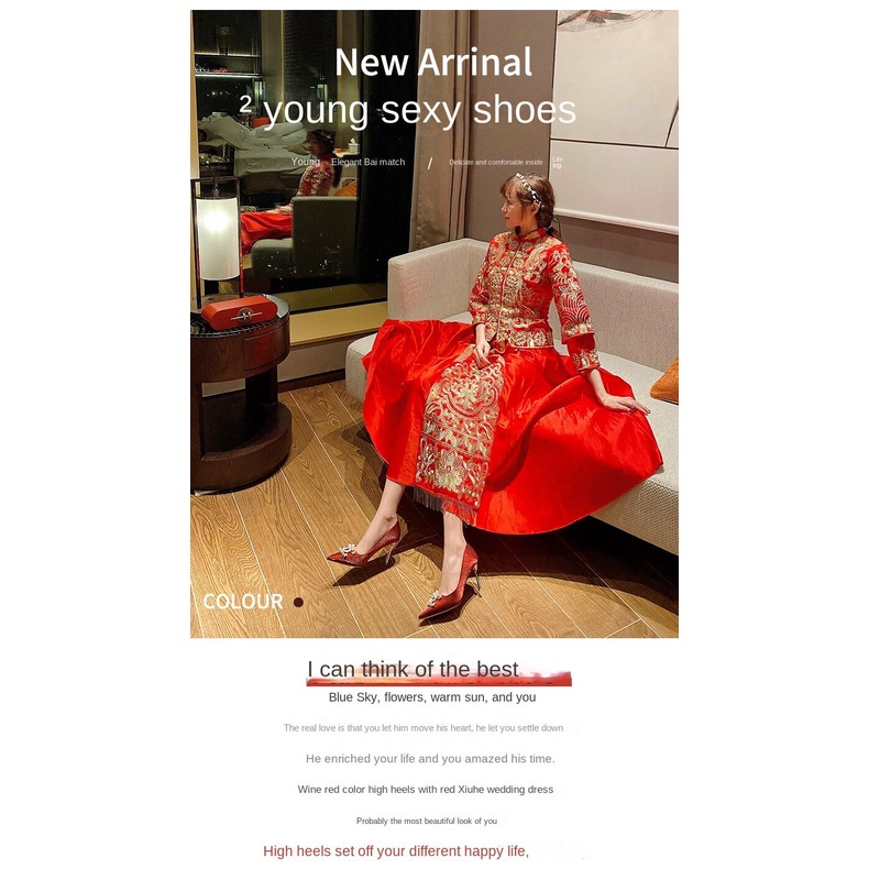 Giày Cao Gót Mũi Nhọn Màu Đỏ Size Lớn Phong Cách Mới 2021