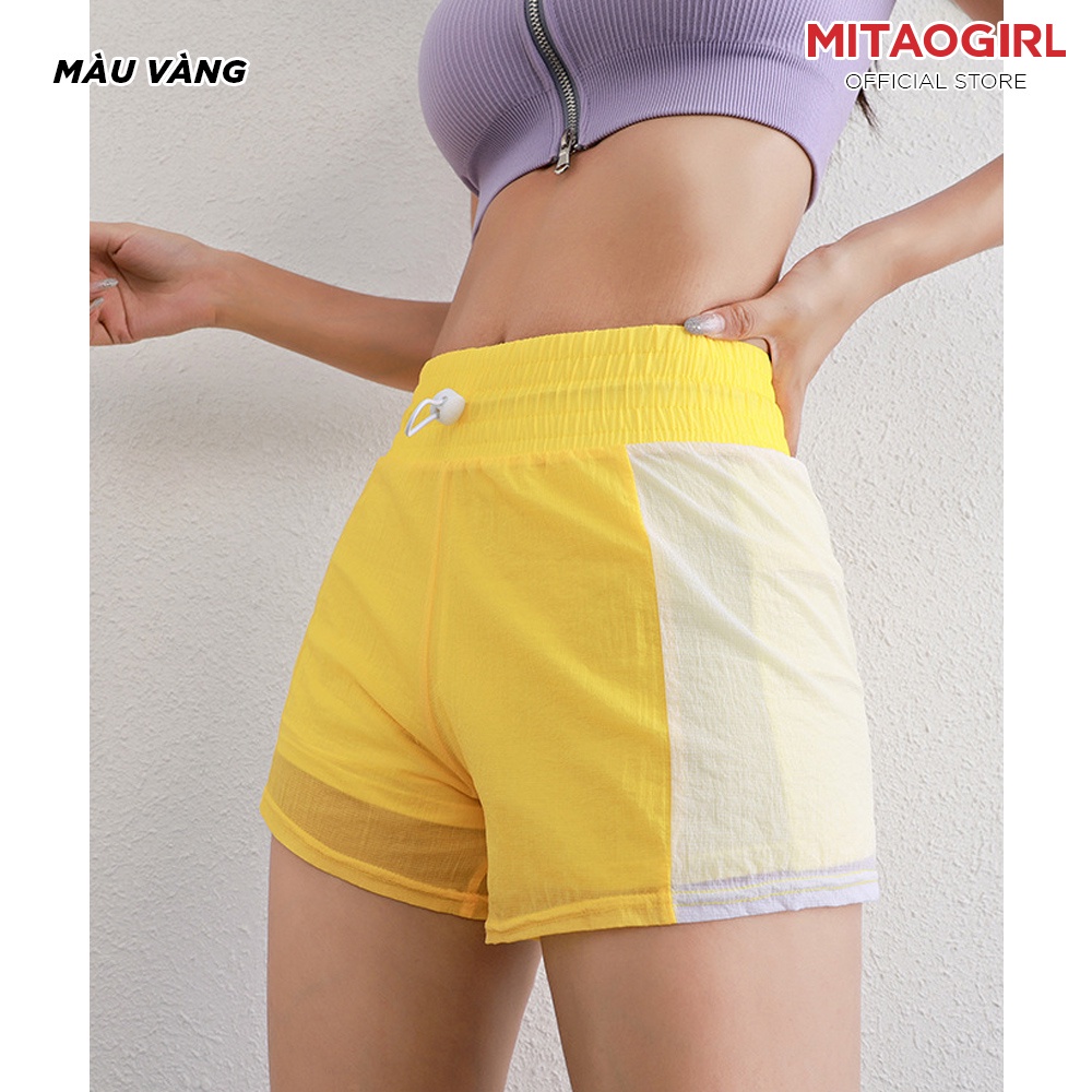 Quần tập gym yoga nữ MITAOGIRL kiểu đùi shorts 2 lớp thể thao quần ngoài chất đũi quần trong thun poly ôm sát co giãn