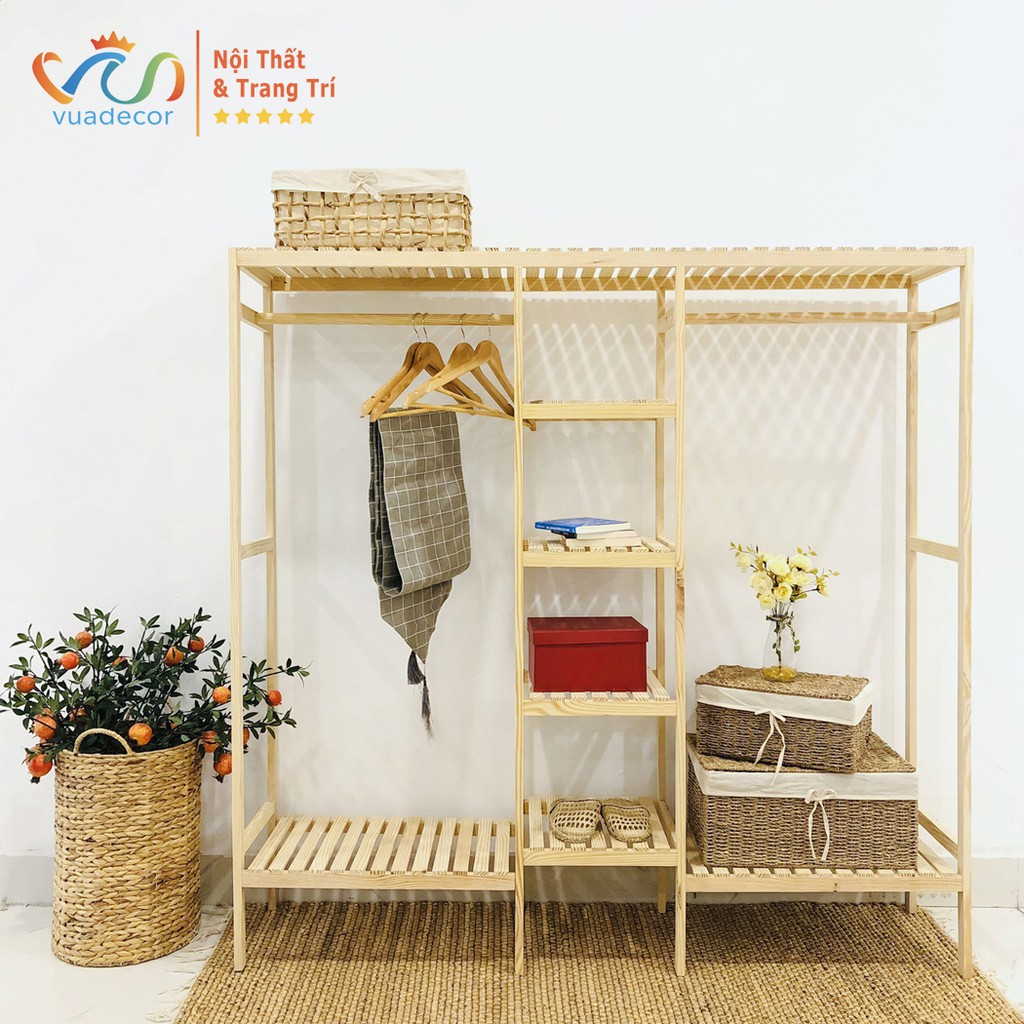 Tủ treo quần áo 3 ngăn VUADECOR phong cách Hàn Quốc gỗ thông tự nhiên