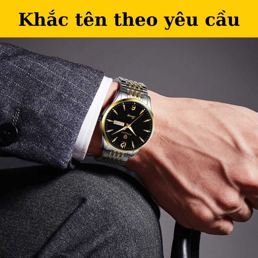 Đồng hồ nam Pagini dây thép mặt đen cao cấp khắc tên theo yêu cầu – Kim dạ quang – Quà tặng cao cấp