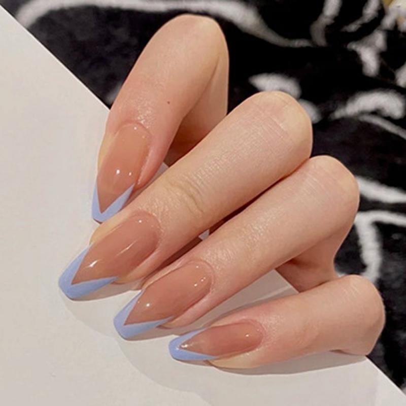 Set 24 Móng Tay Giả Màu Trắng Hồng Kiểu Pháp Cổ Điển Toàn Bộ