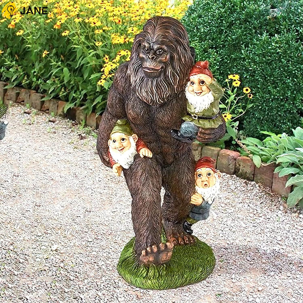 JANE Perfect Gift Bigfoot And Gnomes Figurine Resin Ornament For Outdoor Lawn Garden Decor Weather-proof 5.9 Inch Yeti Dwarf Statue Sculptures