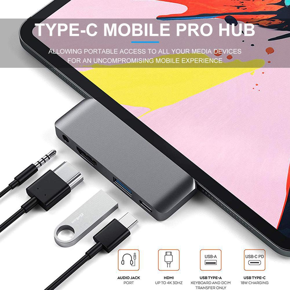 Bộ chuyển đổi Hub USB Type-C / USB-C PD 4K HDMI USB 3.0 / Jack 3.5mm cho máy tính bảng / điện thoại