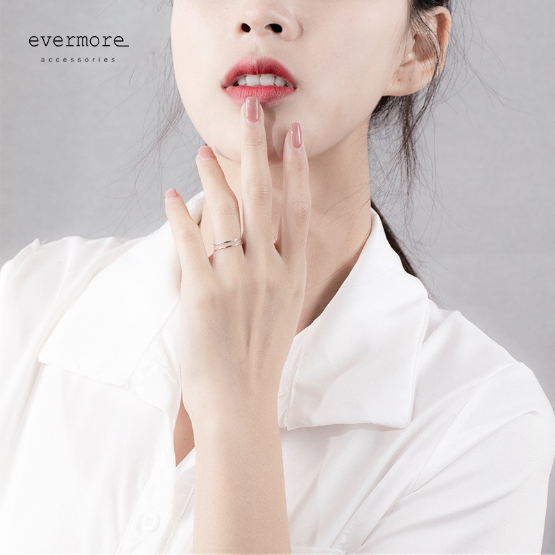 Nhẫn bạc Ý 925 EVERMORE kiểu Hexagon, wave, lượn sóng, Tam giác minimalist, thanh lịch - N010