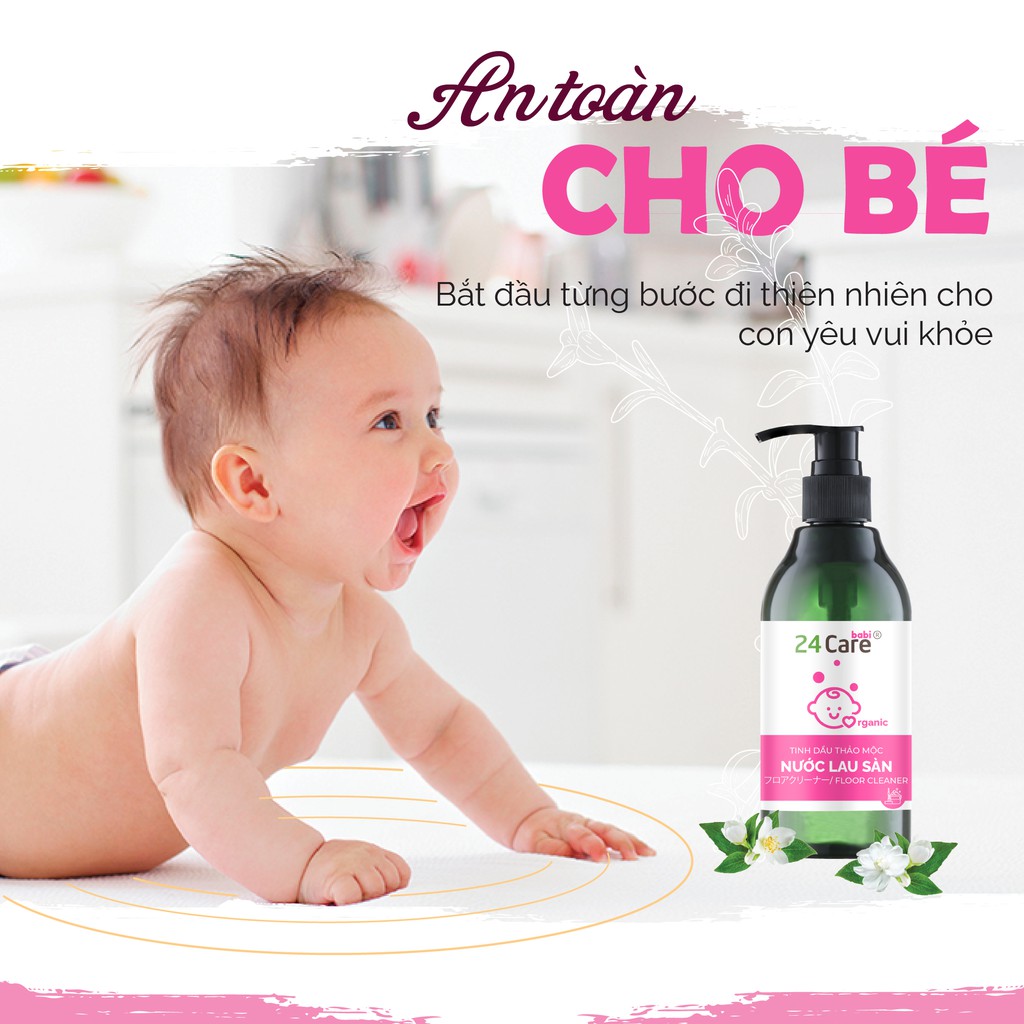 Nước lau sàn đuổi muỗi cho bé hữu cơ 24CareBaby 300ml-đăc biệt dành cho bé dưới 2 tuổi, diệt khuẩn tối đa, không bết rít