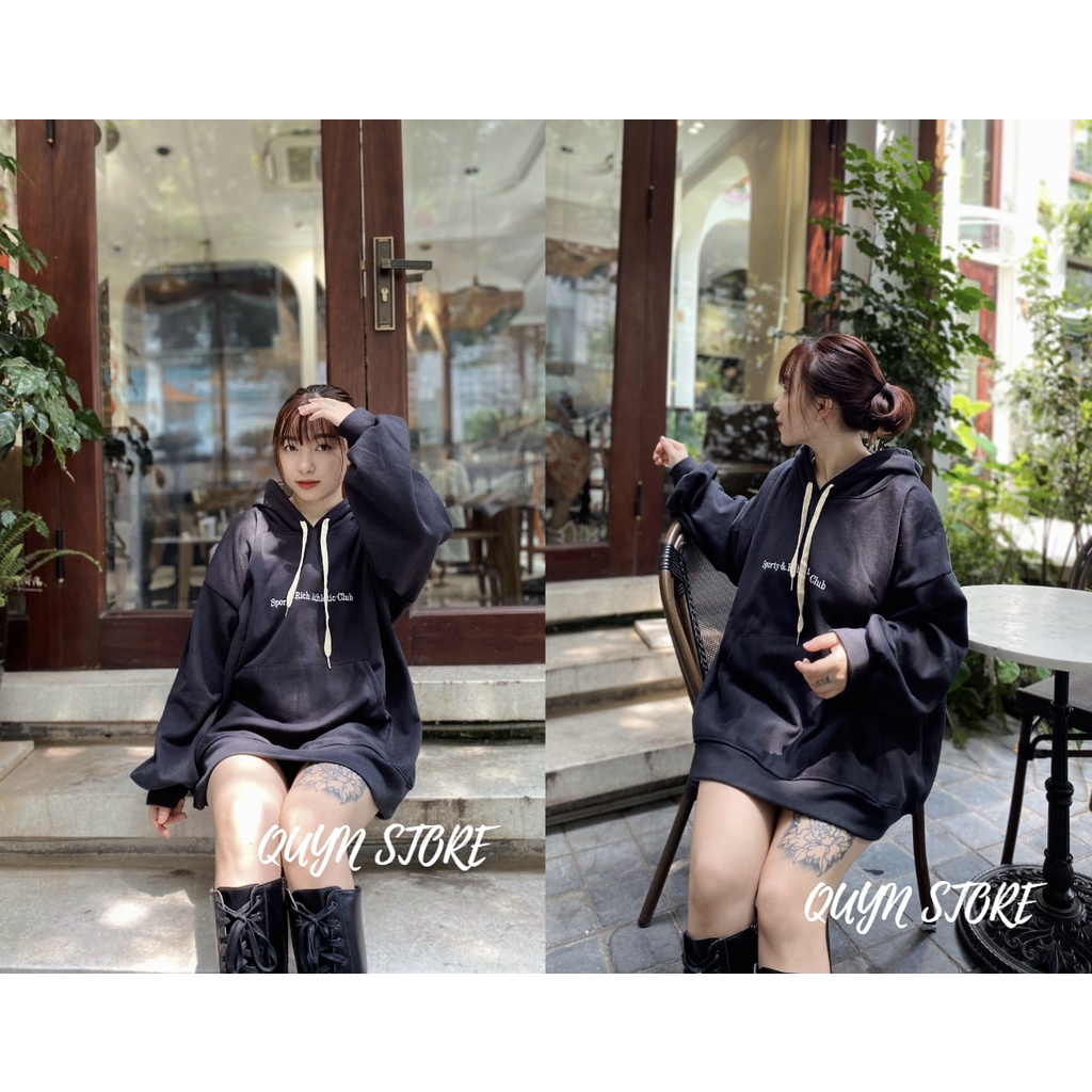 Áo hoodie nỉ ngoại Sporty QUYN BOUTIQUE  Áo Hoodies form rộng tay phồng kiểu dáng basic ulzzang