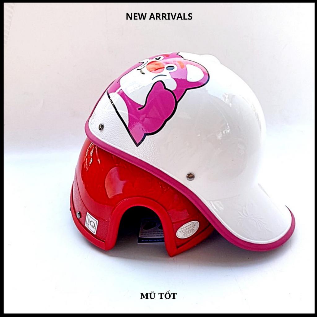 Mũ bảo hiểm thời trang hình gấu hồng dâu lotso 2 lớp cao cấp nhiều màu, hàng Trí Liễu dày dặn chắc chắn có lỗ cột tóc