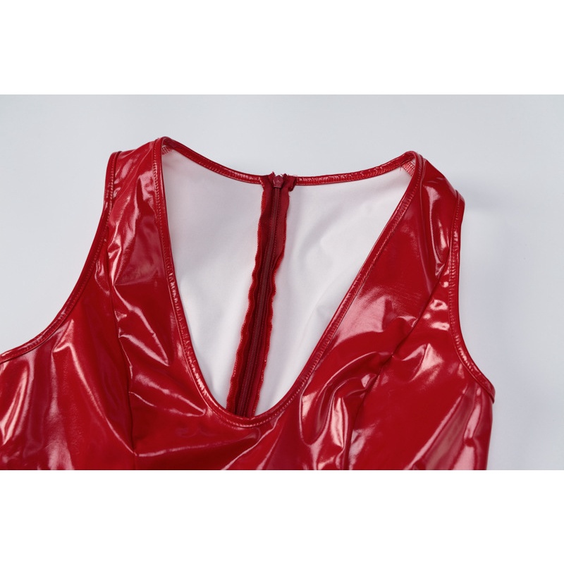 Bodysuit da PU cổ chữ V khoét sâu có khóa kéo cho nữ
 | BigBuy360 - bigbuy360.vn