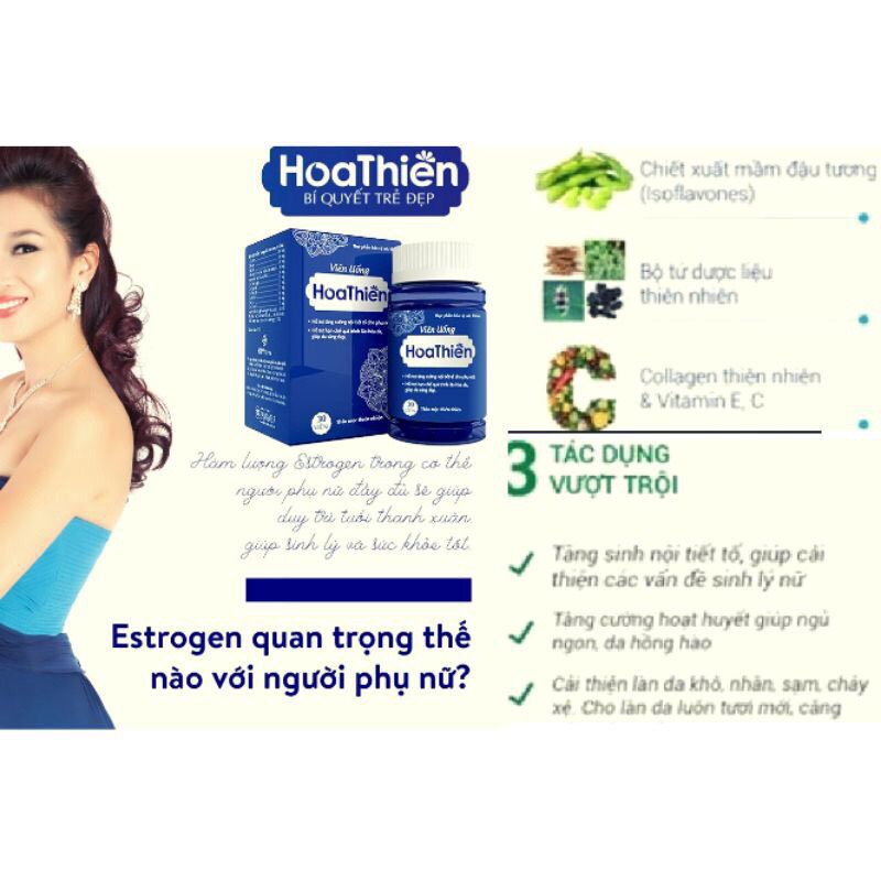 Viên uống trắng da Hoa Thiên, tăng cường đàn hồi, trẻ hóa làn da hộp 30 viên