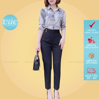 Quần baggy nữ Cúc Fashion quần begy dáng dài đẹp vải tây cao cấp thời trang âu công sở đen đi học cạp cao 2 cúc đồng Q65