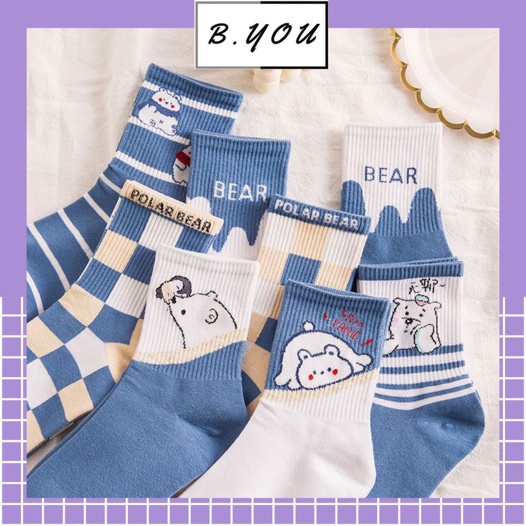 Tất vớ cao cổ polar bear họa tiết dễ thương thấm hút mồ hôi TT73