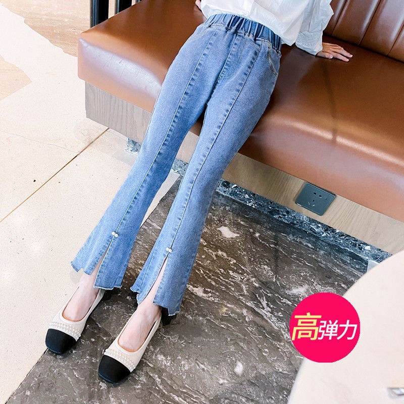 Quần Jean Cotton Ống Loe Co Giãn Thời Trang Xuân Thu Mới Cho Bé 3-5-8-10-12 Tuổi