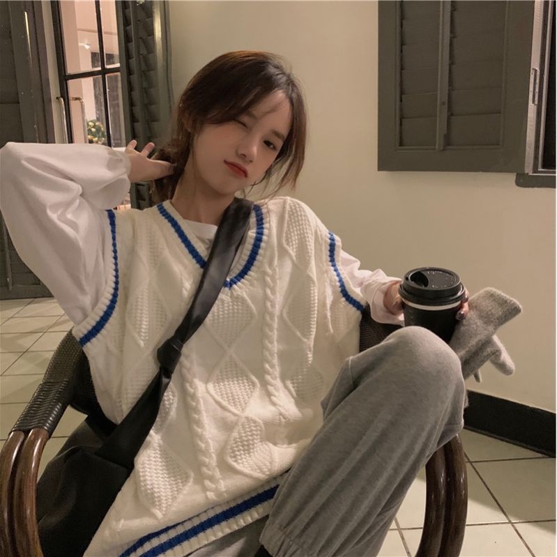 Áo gile cổ chữ V kiểu Nhật bản mùa thu 2021