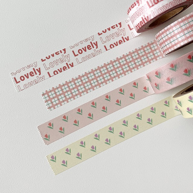 Băng Dính Washi Tape Dài 5m Họa Tiết Hoa Tulip Cổ Điển