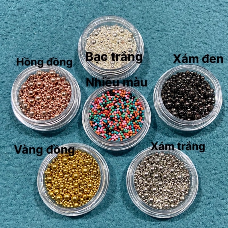 Bi kim loại mix từ 0,8 đến 3mm dạng bi thường dùng trang trí móng tay phụ kiện nail