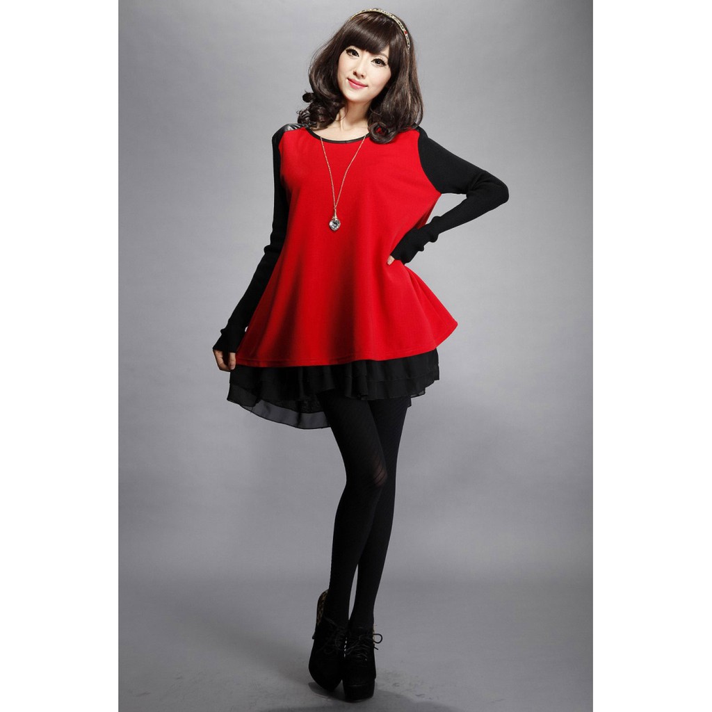 Freeship 40k đơn 99k tại HN & HCM - Đầm bầu dạ nỉ tay len -DB021