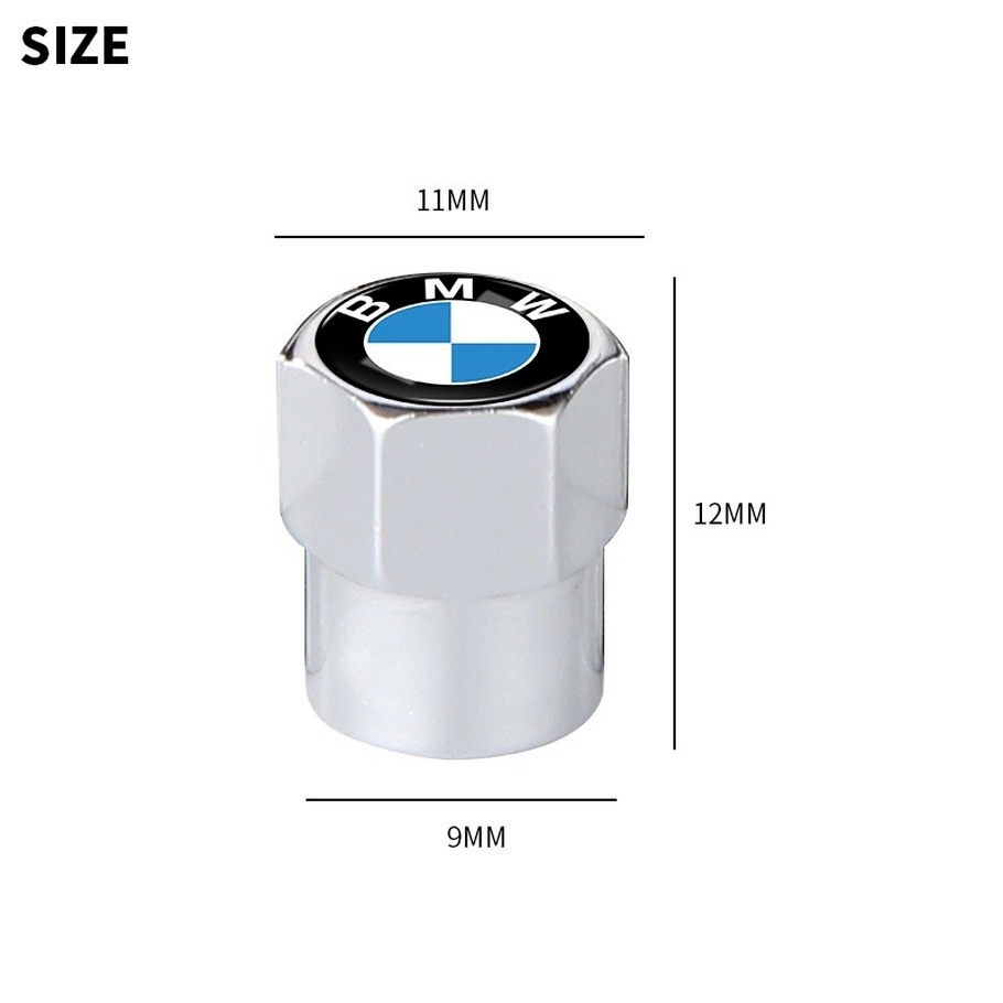Set 4 Nắp Van Bánh Xe Hơi Bmw Bằng Nhôm Màu Đen / Bạc