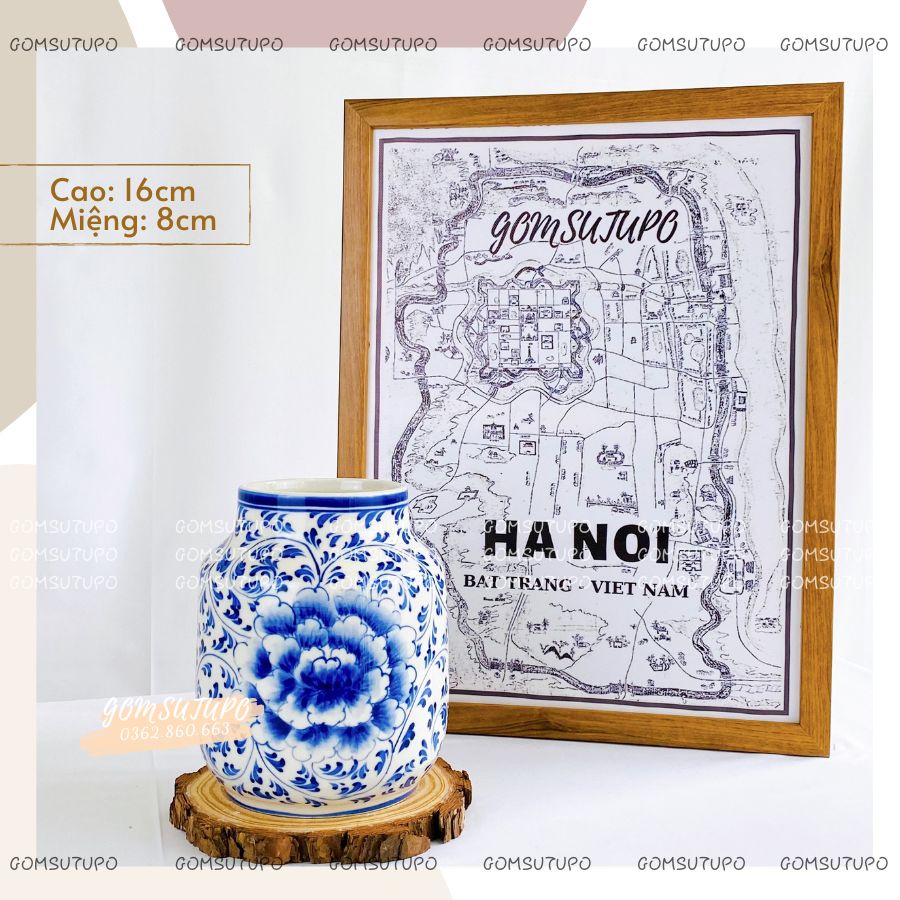Lọ Hoa Gốm Vẽ Hoa Dây Xanh COBAN - Bình Hoa Decor Trang Trí gomsutupo - Gốm Sứ TUPO Bát Tràng