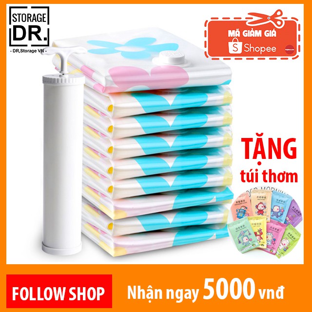 SET TÚI HÚT CHÂN KHÔNG bảo quản chăn và quần áo, tiết kiệm 80% không gian + BƠM CHUYÊN DỤNG hút chân không