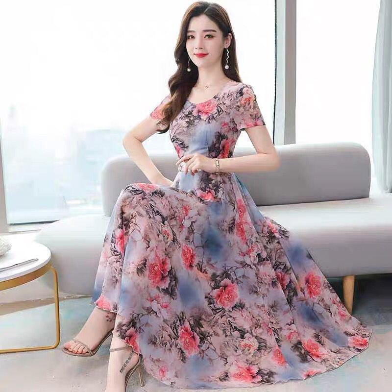 váy đầm dáng xoè۞✿Váy mới mùa hè nữ trung niên 35-45 dài quý phái bà mẹ voan 40 tuổi khí chất < | BigBuy360 - bigbuy360.vn