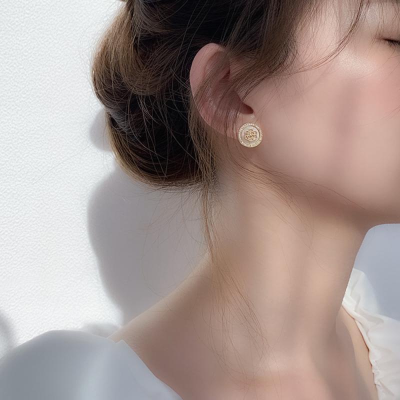 XiaoboACC Bông Tai Tròn Bằng Bạc S925 Hình Hoa Đính Đá Phong Cách Thời Trang Cho Nữ