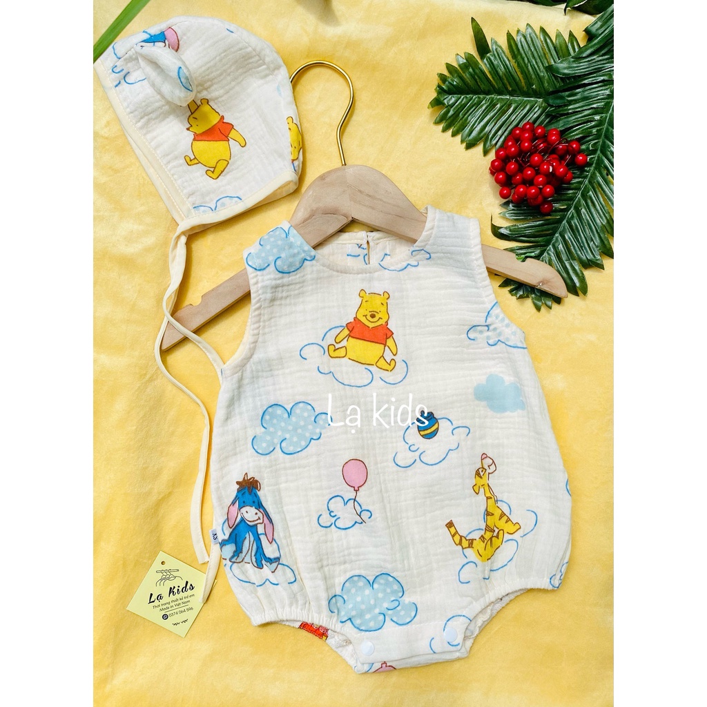 Body xô muslin và nón cho bé