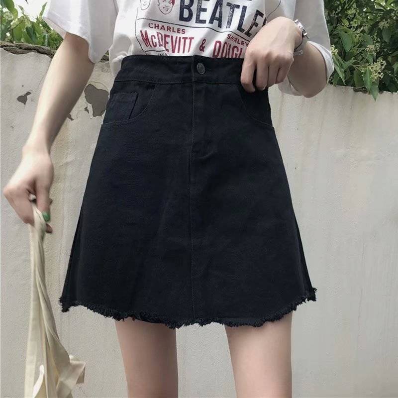 chân váy jean Đen Dáng Chữ A Lưng Cao Thời Trang 2020 Cho Nữ