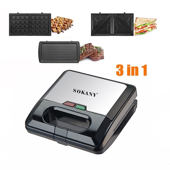 1 Máy nướng bánh sandwich, kẹp bánh mỳ, waffle Chính Hãng Sokany - 3 Khuôn