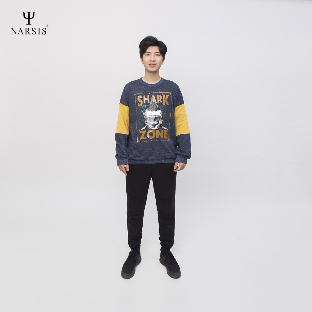 Áo nam thu đông NARSIS D0019 - D0020 nỉ zíp đen xước trắng phối vàng và tím than xước trắng phối vàng