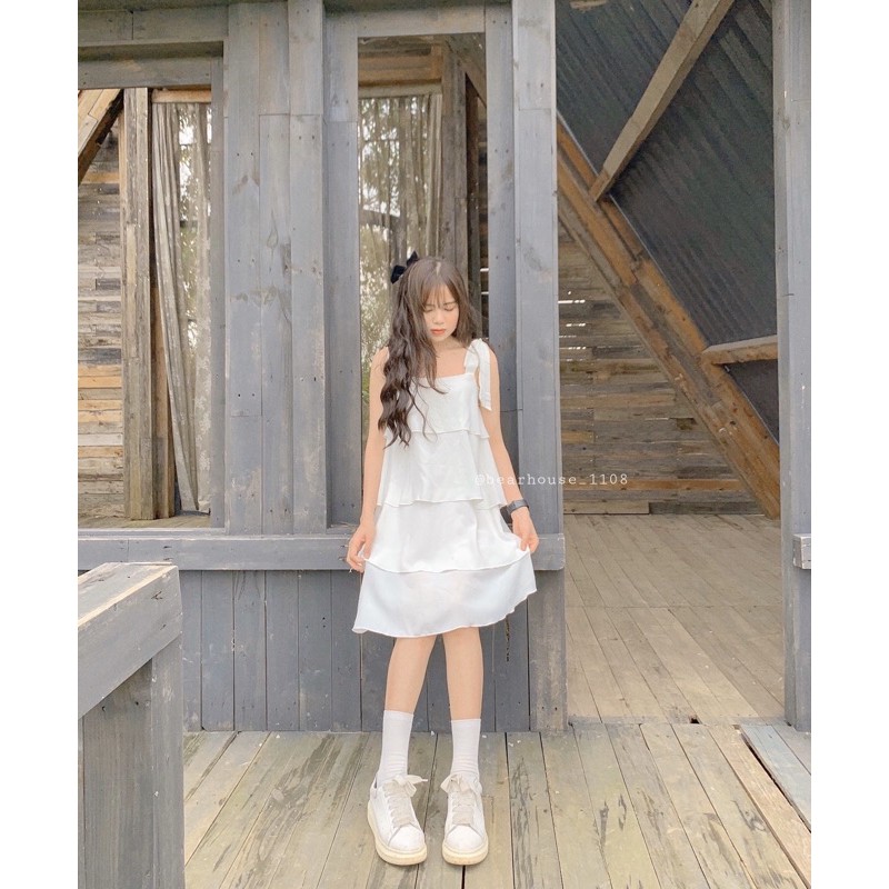 [Mã FATHANG5 giảm 10K đơn 50K] 🌿 VÁY NƠ VAI 4 TẦNG 🌿 ĐẦM VAI NƠ DỄ THƯƠNG