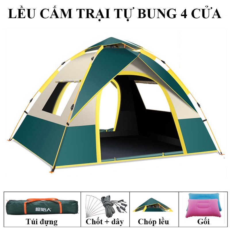 Lều Cắm Trại Du Lịch Tự Động 4-6 người, Chống Nước, Chống Tia Tử Ngoại, Lều Tự Bung Kích Thước 2mx2m