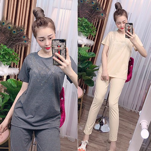 Đồ bô thu đông mặc nhà đẹp, tay ngắn quần dài, vải thun cotton co giãn tốt, thoải mái A007 | BigBuy360 - bigbuy360.vn