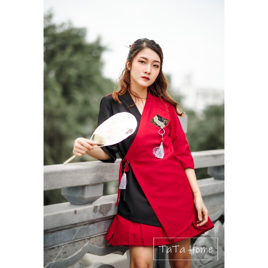 Áo Yukata Mix - đen đỏ - áo phong cách nhật unisex